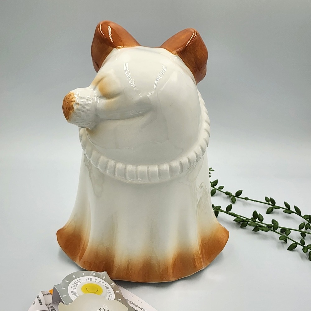 Goblin & Ghoul Ceramic Light Up Ghost Figurine White Brown Bow Halloween 10" NEW - Picture 5 of 9